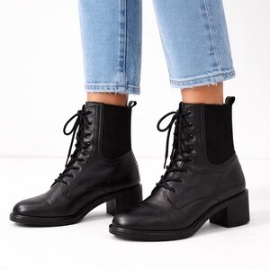 Blondo Waterproof Black Leather Lace-Up Ankle Boots | Block Heel | Size 7
